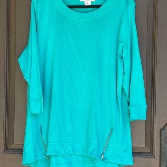 Casual Bleu Bayou top 3/4 sleeve Turquoise/Green - Picture 1 of 4